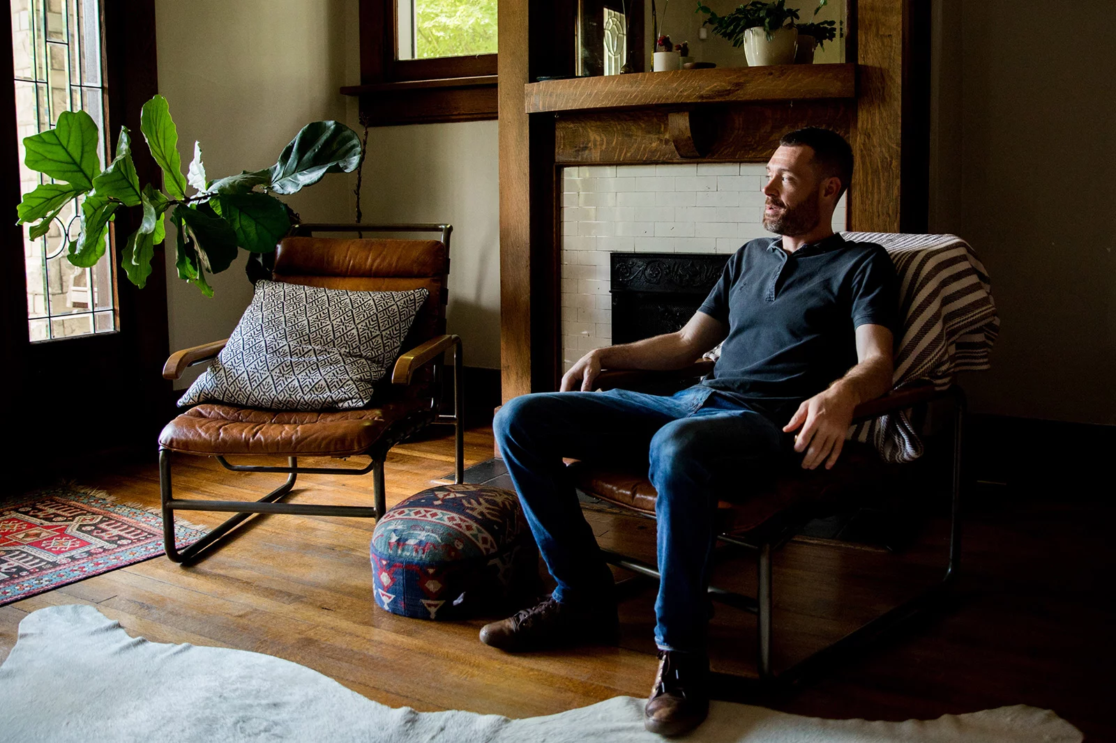 John McGhee at work in a Nashville craftsman living room