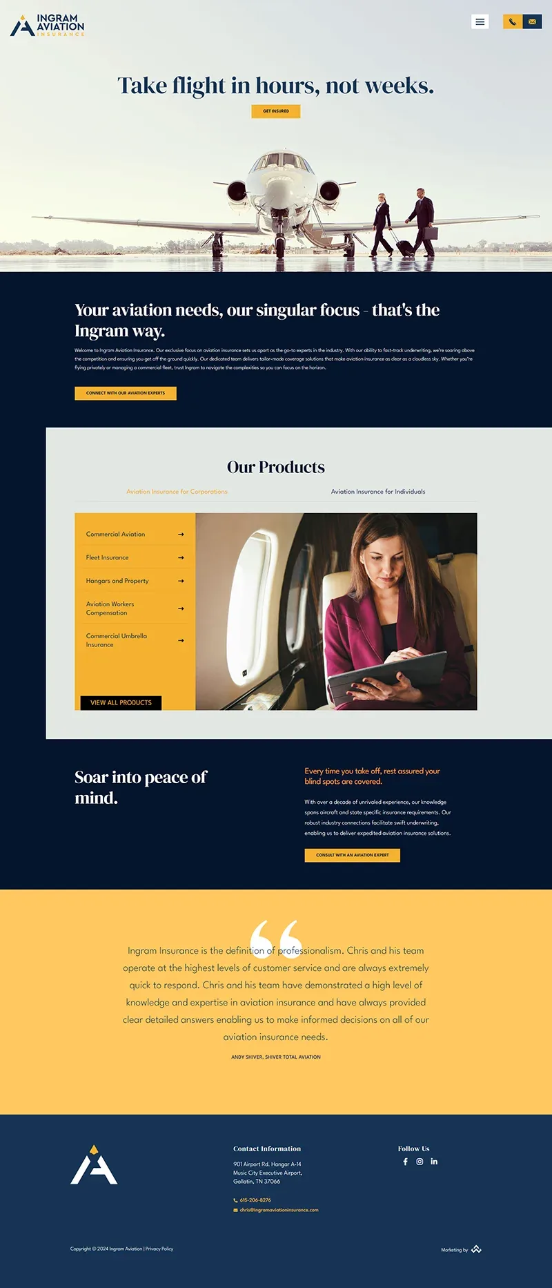 Ingram Aviation Insurance website designed and built by Webconsuls